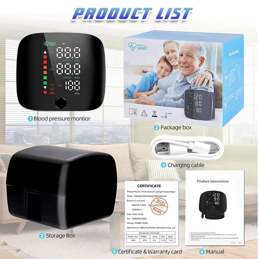 Automatic Wrist High Blood Pressure Monitor BP Cuff Machine LED Heart Rate Gauge